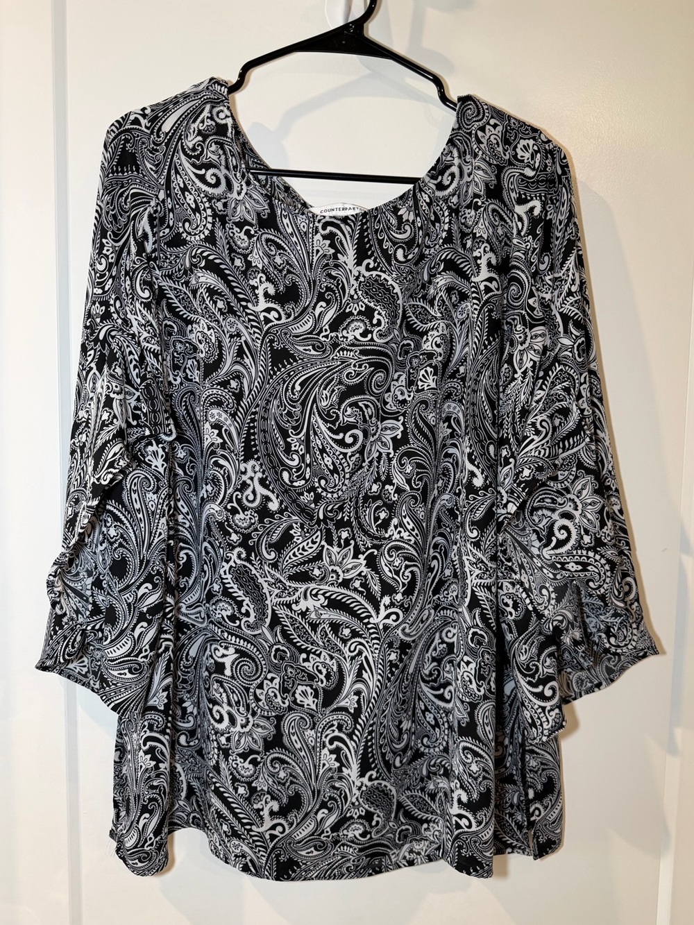 Counterparts Black and White Paisley Long Sleeve Top